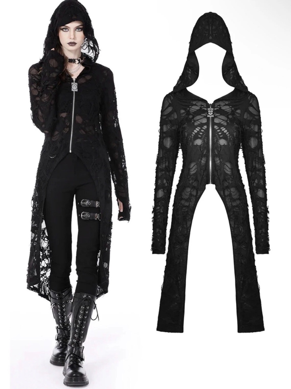Dark In Love Steampunk Gothic Ripped Zip Long Jacket Womens Medium NEW